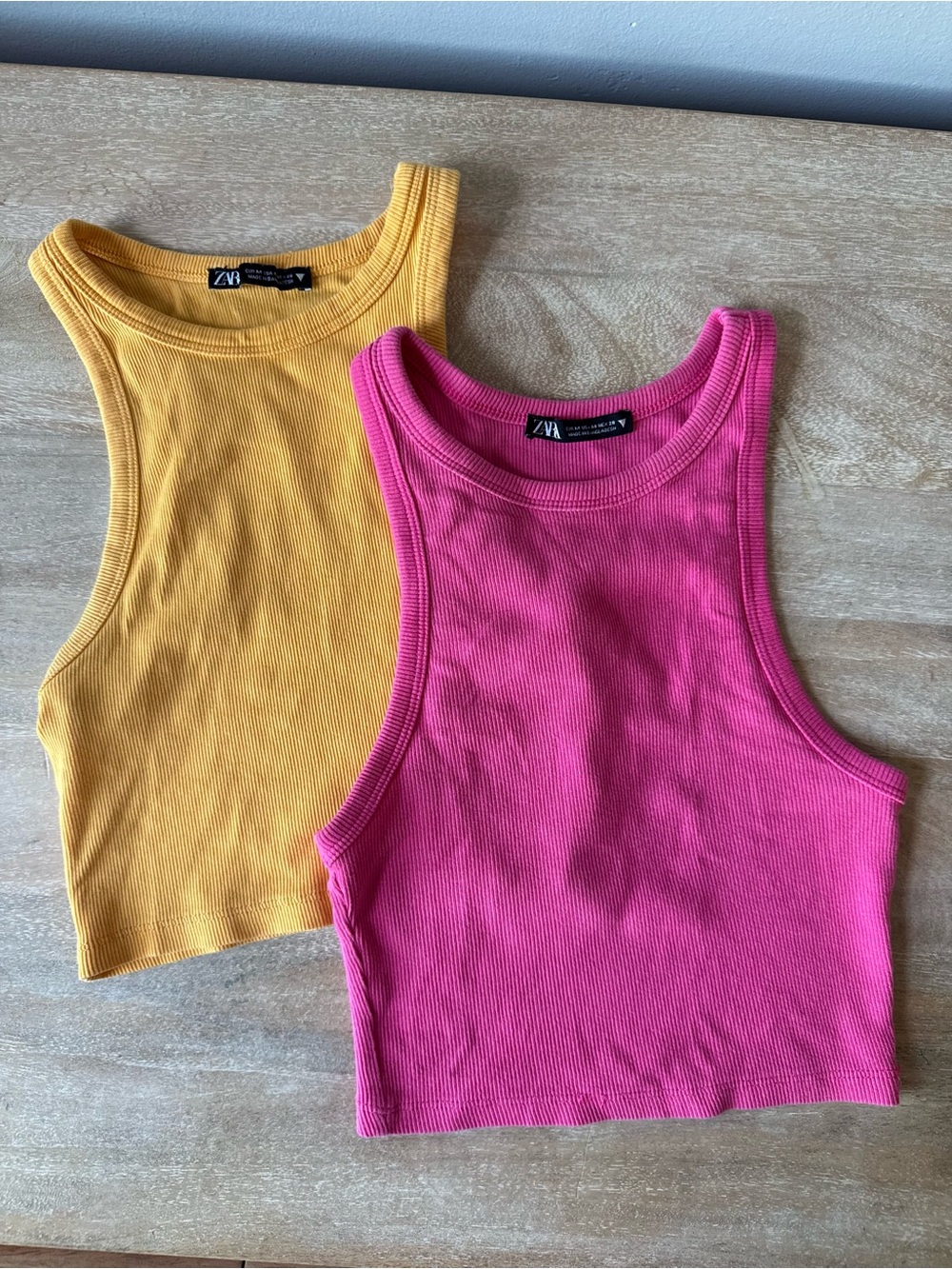Zara Cropped Ribbed Tank Tops in Pink and Mustard